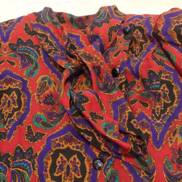 Richard Warren Women 14 Jacket Top Wool Neck Tie Shoulder Pad Paisley Red VTG - Picture 3 of 9